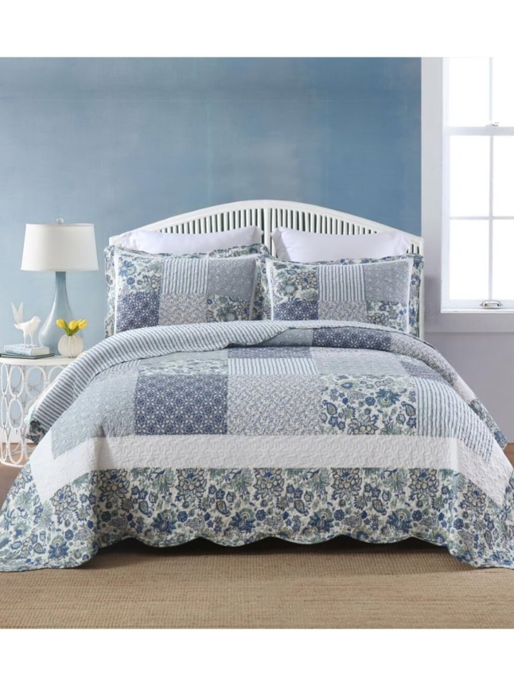 Cotton Bedspread Quilt Bedding Sets, 3 Pieces Reversible Coverlet Sets